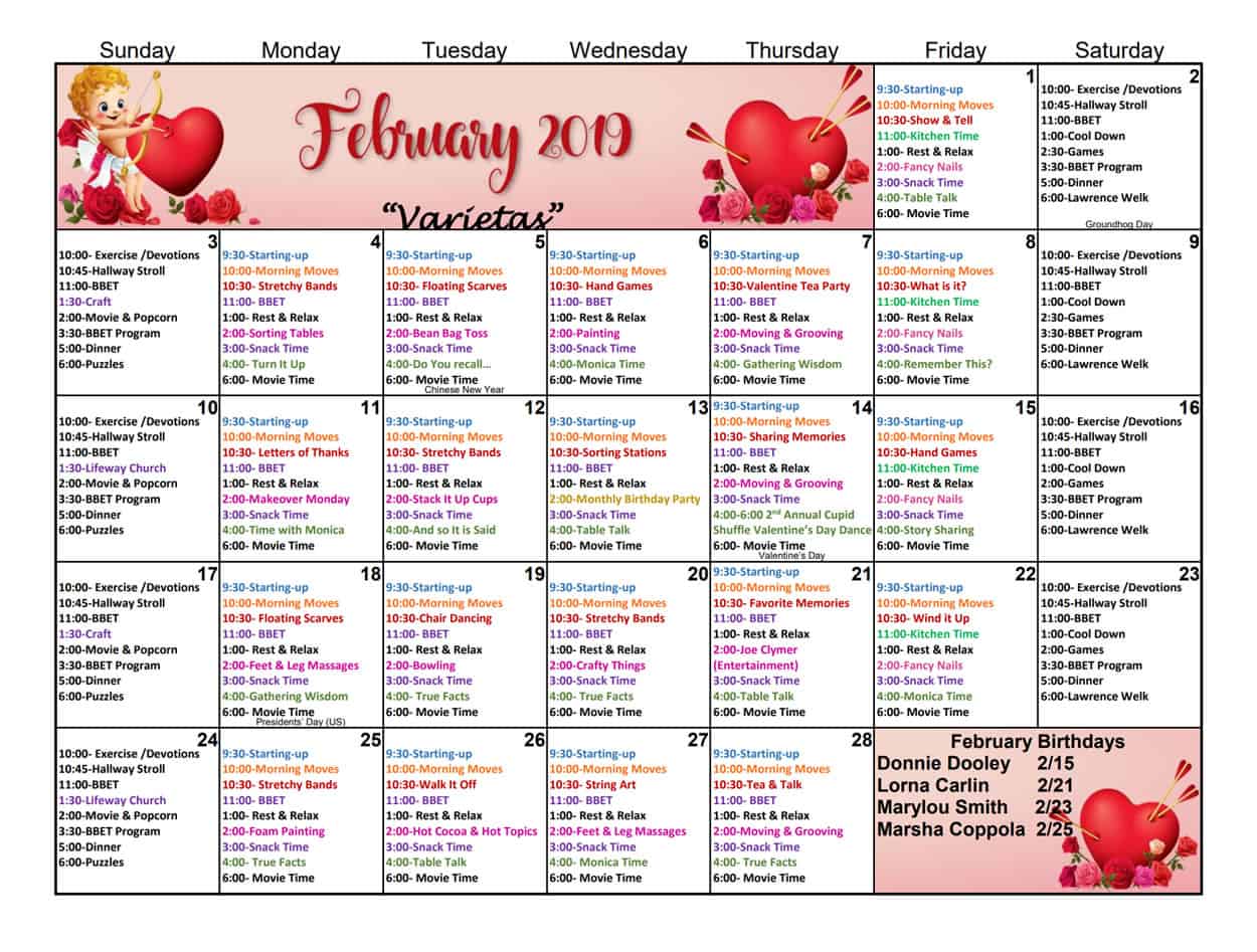February Calendar Activities Memory Care Traditions At Reagan Park February Calendar Activities Memory Care Traditions At Reagan Park