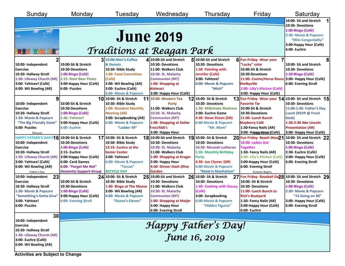 June Assisted Living Activities Traditions at Reagan Park