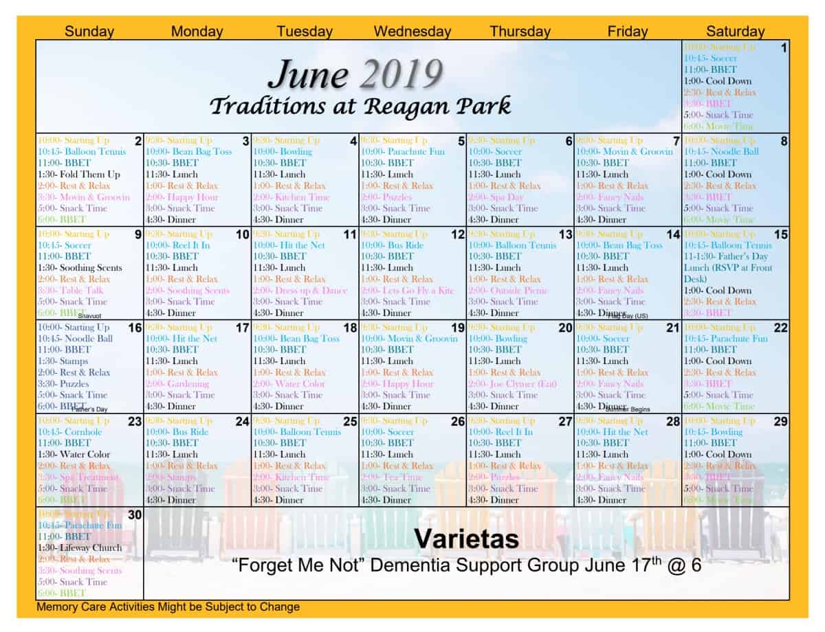 June Memory Care Activities Traditions at Reagan Park