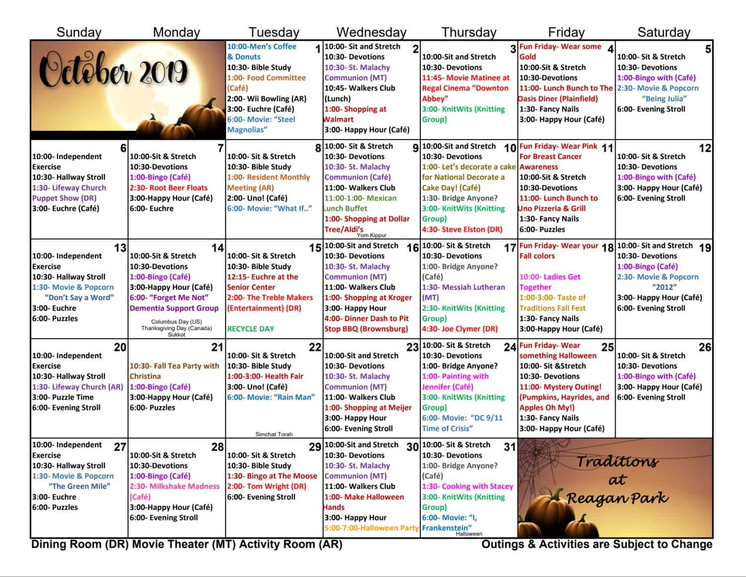 October AL Calendar