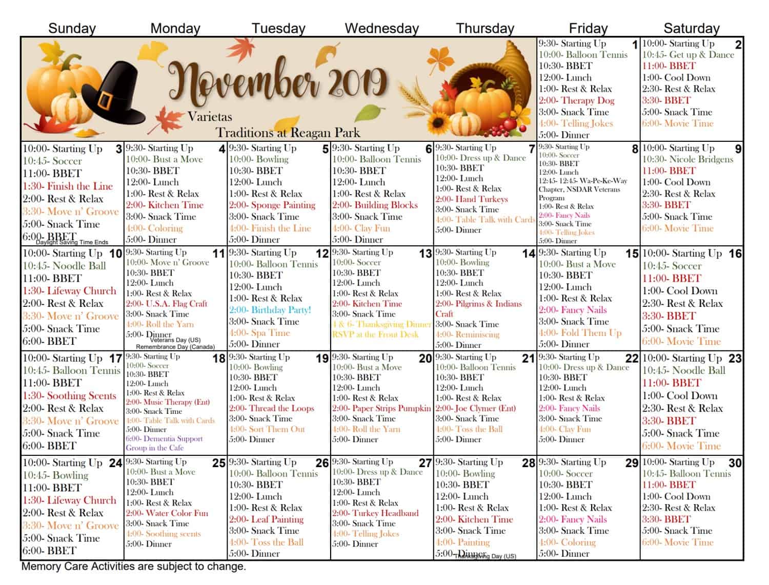 October MC Calendar