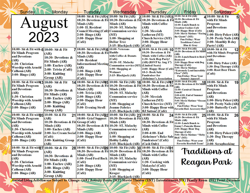 August 2023 Assisted Living Activities