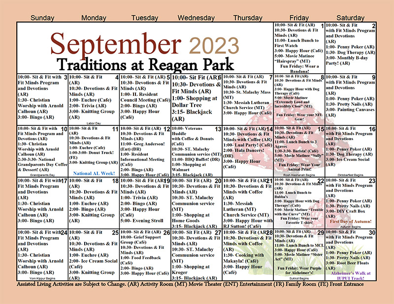 September 2023 Assisted Living Activities