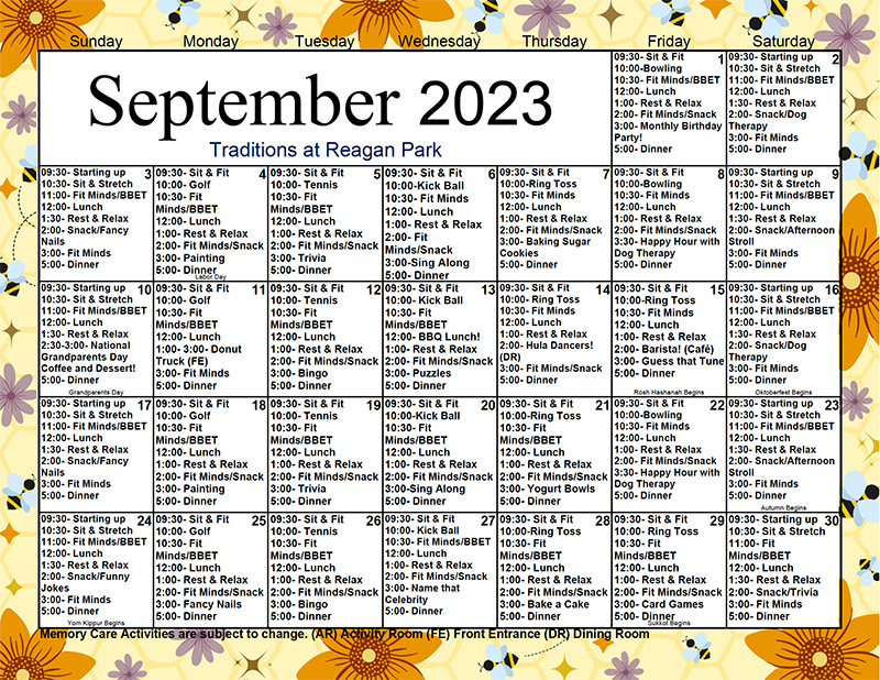 September 2023 Memory Care Activities